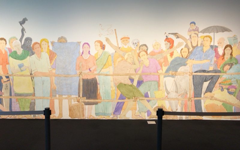 森タワー52Fの通路の壁に描かれていたN・S・ハルシャさんの作品