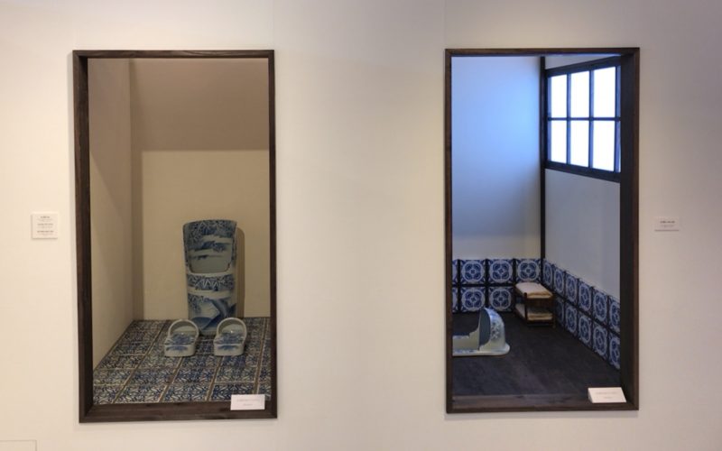 Bunkamuraのギャラリーで開催した「染付古便器の粋」の展示