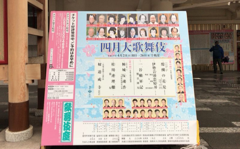 歌舞伎座の前にあった四月大歌舞伎の看板