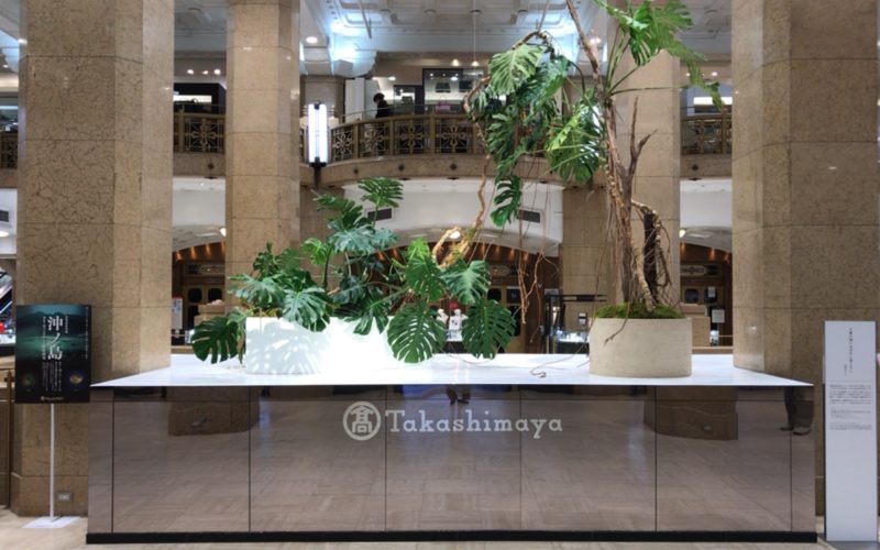 沖ノ島 神宿る海の正倉院ー撮影 藤原新也ーの開催にあわせて日本橋高島屋1Fの正面ホールに展示されたインスタレーション